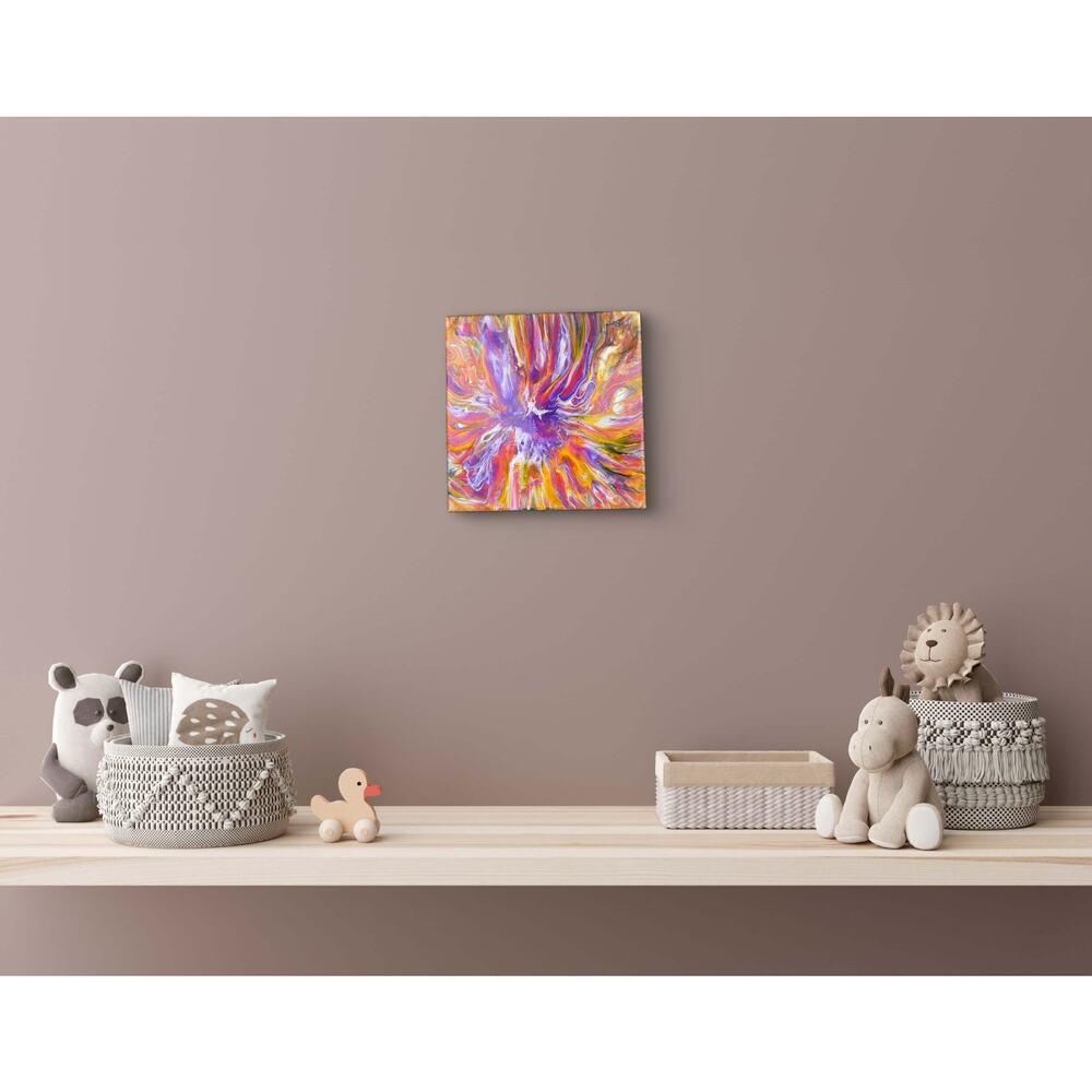 Titled Candy Bloom Fun Abstract Acrylic Art Painting on Canvas 8" X 8"